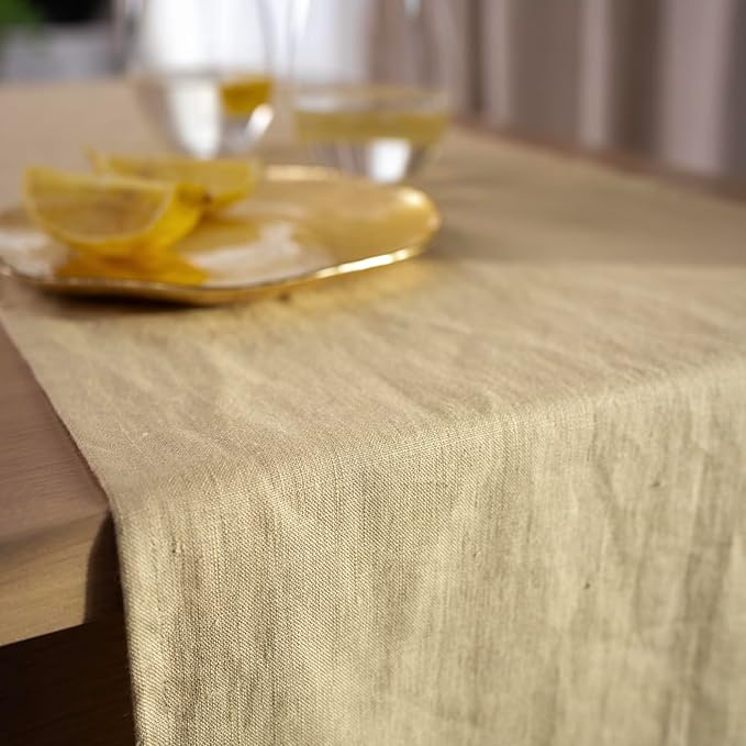 Linen Table Runner 60 inches Long - 100% Pure Linen Flax - Stonewashed European Linen Table Runner (Royal Creme, 14 x 60 Inch) - for Dining, Fall, Autumn, Thanksgiving