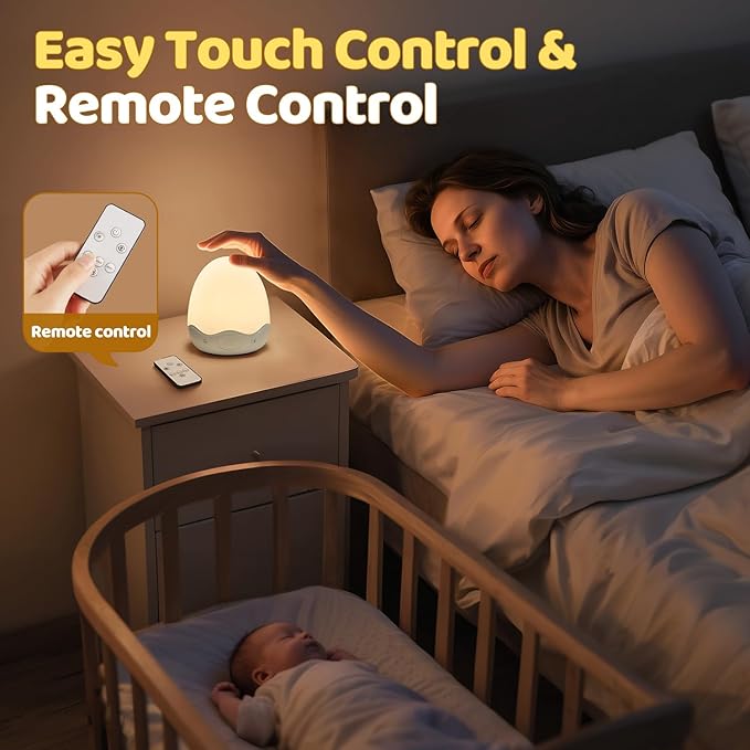 Baby Night Light for Kids,10 Brightness+10 Colors Egg Light for Nursery,Touch+Remote+3600mAh Rechargeable Egg Night Light for Baby Nursery,Warm Light for Breastfeeding 1h Timer&Portable,Newborn Gifts