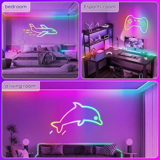 32.8Ft Neon Rope Lights,Flexible Led Rope Lights Control with App/Remote,Multiple Modes Music Sync Gaming RGB Led Neon Lights for Bedroom Outdoor