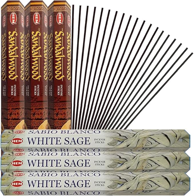 White Sage & Sandalwood Incense Sticks & Holder Bundle Variety Pack from Hem Trumiri Insense Insence