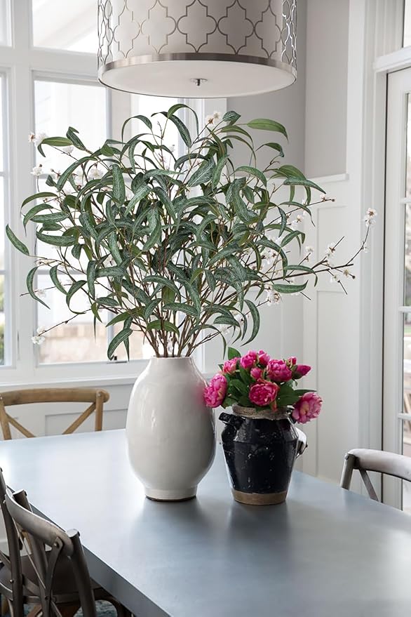 Faux Eucalyptus Stems - 34' Long Fake Salix Leaves 6 Pcs Artificial Greenery Stems for DIY Bouquet Arrangements, Centerpieces, Shower Decorations
