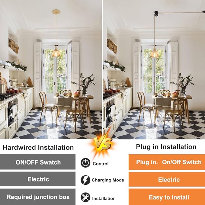 Plug in Pendant Light Hanging Light Fixture Corded On/Off Switch Brass Pendant Light with Amber Tulip Glass Lampshade for Bedroom Living Room Kitchen Island
