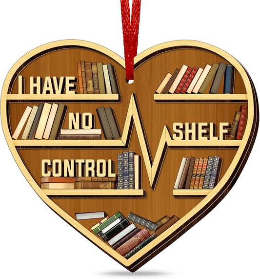 GEEMBI Christmas Book Lovers Gifts for Women - Wooden Bookshelf Heart Christmas Ornaments 2025 for Tree Decorations - Book Club Gifts Readers Nerd Librarian, Reanding Gift for Tecaher Friend Coworker