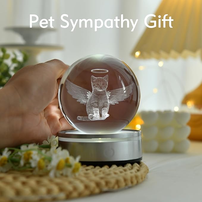 IFOLAINA Cat Memorial Gifts 3D Crystal Ball for Cat Lovers Pet Sympathy Gift for Women Men Decorative Globes