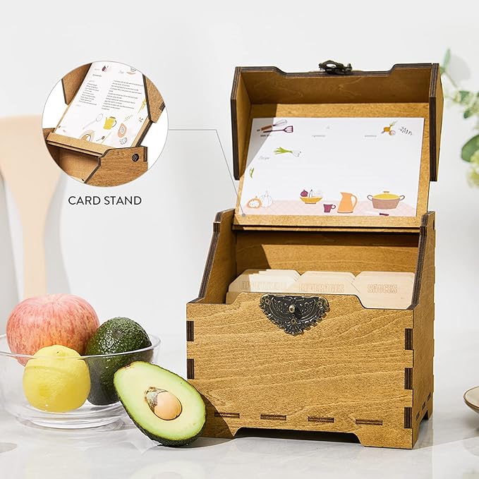 AW BRIDAL Personalized Wood Recipe Box with 12 Dividers, Recipe Holder Organizer for 4x6 Recipe Cards, Gifts for Wedding Anniversary HouseWarming//DK2201CPP31//