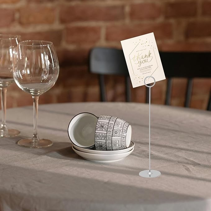 Urban Deco 16PK Table Number Holders Place Card Holders 12 Inch Table Card Holders Steel Card Holders for Photos, Food Signs, Memo Notes, Weddings, Restaurants, Birthdays（ Silver）