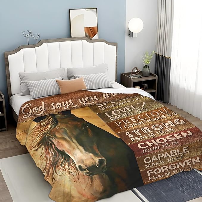 Tijuboni Christian Horse Throw Blanket Horse Gifts for Girls Boys Women Men Kids Adults Soft Flannel Fleece Blanket for Couch Sofa Bed Home Decor 40"x50"