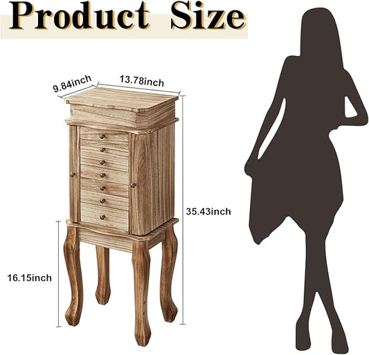 Emfogo Standing Jewelry Armoire, 7 Drawers & 2 Side Doors Jewelry Amoire Cabinet Standing with Top Flip Makeup Mirror, Jewelry Chest Jewelry Boxes
