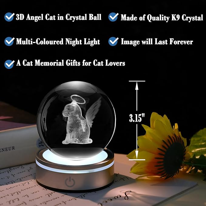 IFOLAINA Cat Memorial Gifts 3D Crystal Ball for Cat Lovers Pet Sympathy Gift for Women Men Decorative Globes