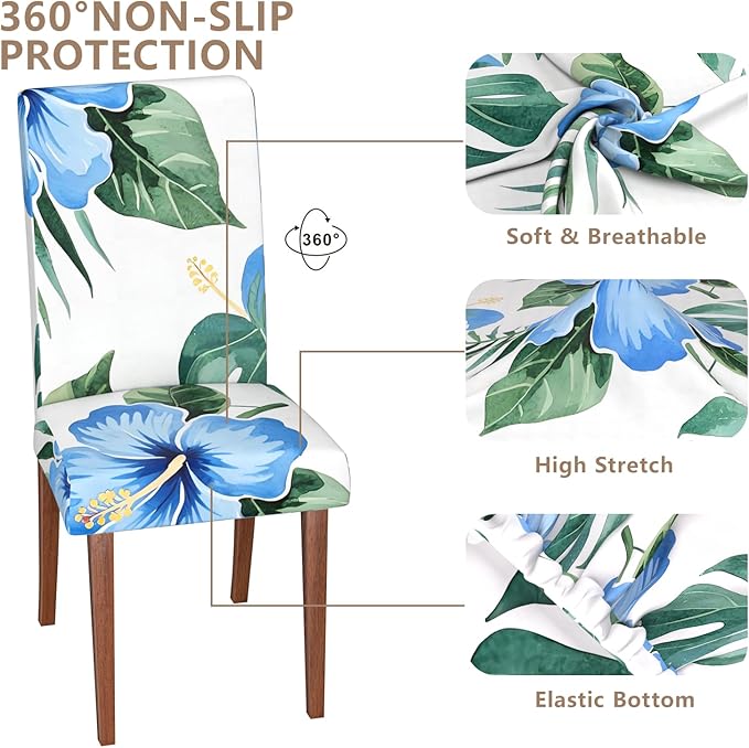 Stretch Dining Chair Covers Set of 4,Floral Print Chair Covers,Soft Removable Washable,Pet Friendly Furniture Protector,Universal Chair Slipcovers for Home, Kitchen,Ceremony Dining Room Seat