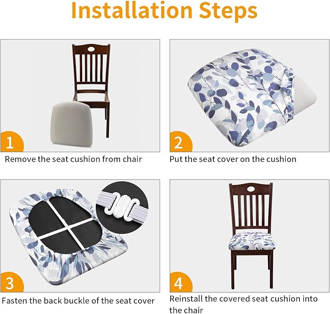 Fuloon Stretch Seat Cushion Covers 4 PCS, Washable Chair Seat Slipcover Chair Cover Dining Room for Hotel, Ceremony, Banquet Wedding Party (F-Grey Blue, 4)