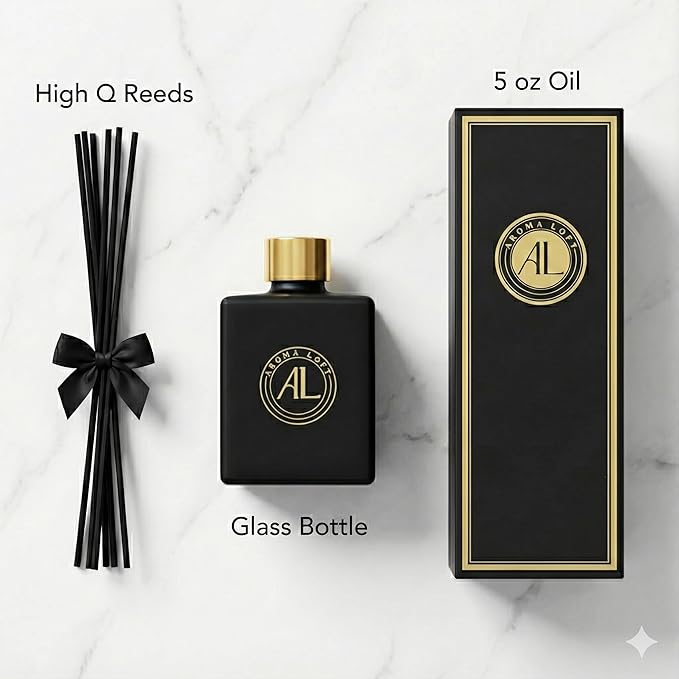 Fresh Linen- Reed Diffuser Set - Scent Sticks - Non-Toxic- Bathroom Diffuser - with 5oz Oil - Black Reed Diffusers for Home & Office - Elegant Scented Sticks for Desk