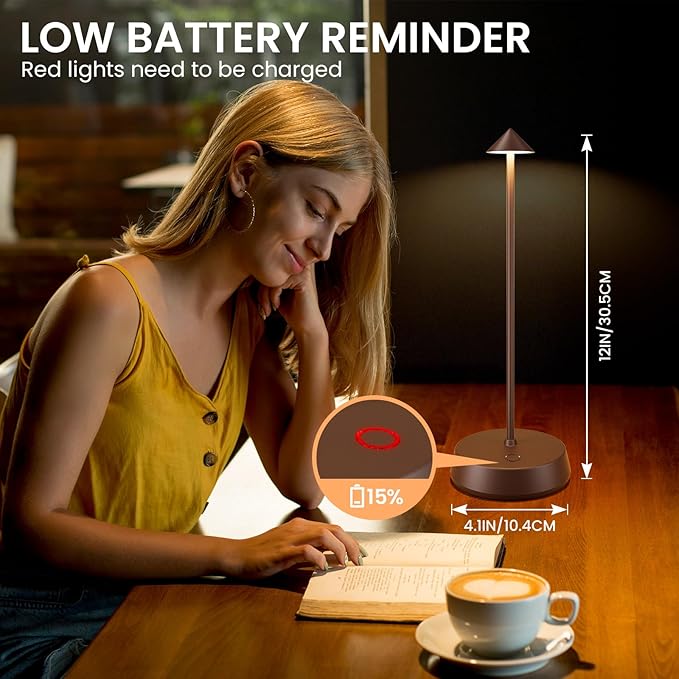 Small Cordless LED Table Lamp Rechargeable Battery Operated 6000mAh Touch Dimmable Lamp IP54 Waterproof Portable Wireless Table Light for Home Restaurant Bar Indoor/Outdoor（Brown-2PC）