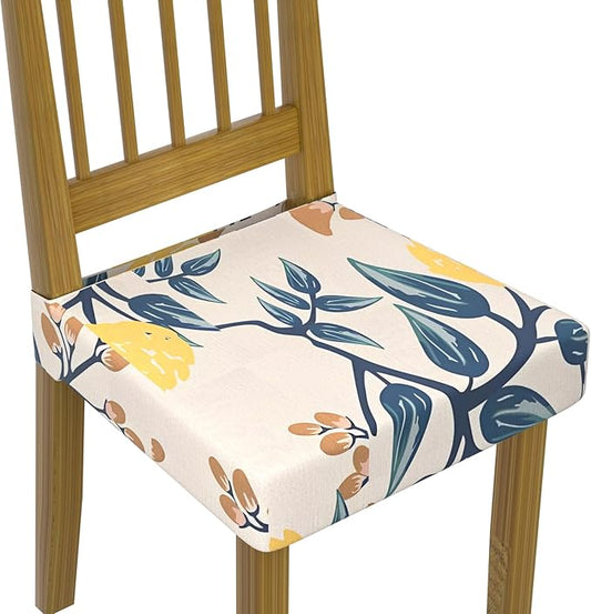 Stretch Dining Chair Seat Covers Set of 6,Dining Chair Slipcovers, Floral Printed Chair Covers,Soft Fabric Washable Upholstered Chair Seat Protector, No Rear Covers for Home Kitchen Dining Room