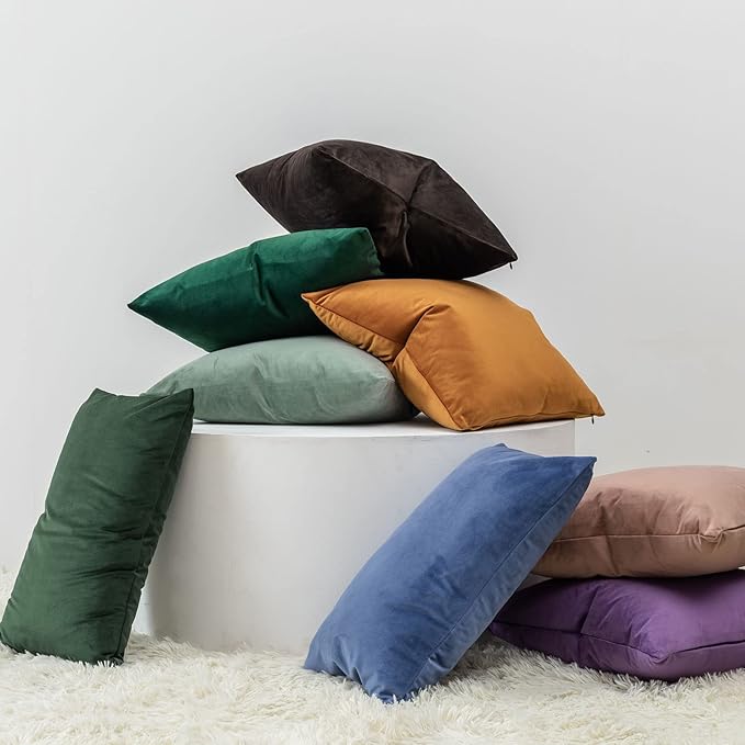 JUSPURBET Couch Pillow Covers Set of 2 Decorative Velvet Throw Pillow Covers Cases for Living Room Bedroom Home Decor Soft Cushion Covers Cases with Hidden Zipper for Sofa Bed 16x16 inch,Coffee