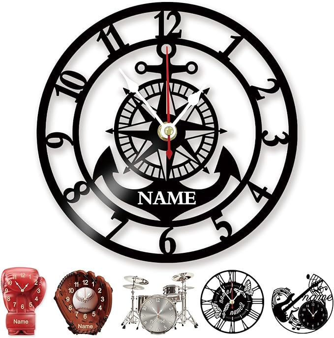 Personalized Metal Clock with Name Custom Wall Compass Clock Non Ticking Silent for Home Decoration Music Classroom Living Room Customized Birthday Christmas