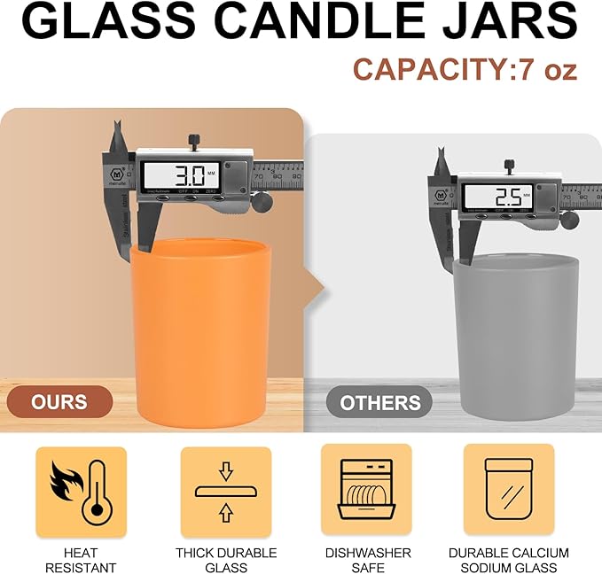 SHOWIN Thick Candle Jars for Making Candles 16 Pcs, 7 OZ Empty Jars with Wood Lids for Candle Making, Sample Container, Fall