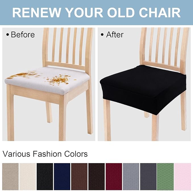 Smiry Stretch Jacquard Seat Covers for Dining Room Chairs Set of 8, Removable Washable Chair Seat Protector Slipcovers, No Rear Covers, Black