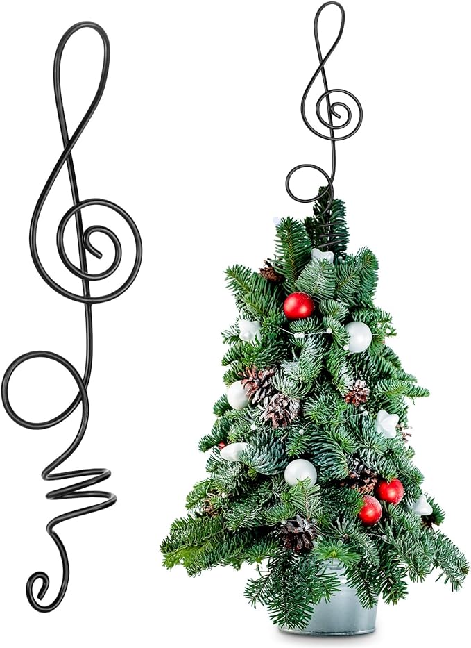 Lenwen Small Christmas Tree Topper Mini Treble Clef Wire Treetop Metal Musical Note Tree Topper for Music Themed Christmas Decorations