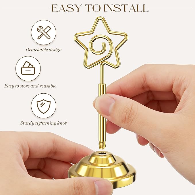 Urban Deco 16 Pieces Table Card Holder Place Card Holders 4 inches Steel Card Holders for Photos, Food Signs, Memo Notes, Weddings, Restaurants, Birthdays (Gold Pentagram)