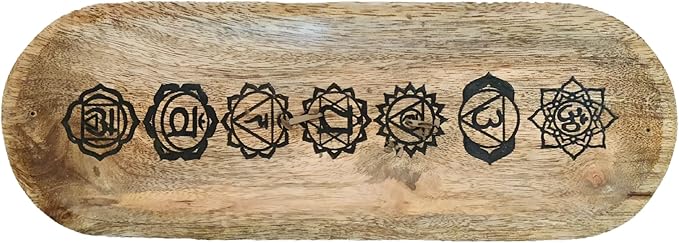 VANIYA CRAFTS® Wooden Handmade Symbols Design Boat Shape Incense Holder Stand Insence Tray for Home Decor Restaurant (11X4, Natural Black)