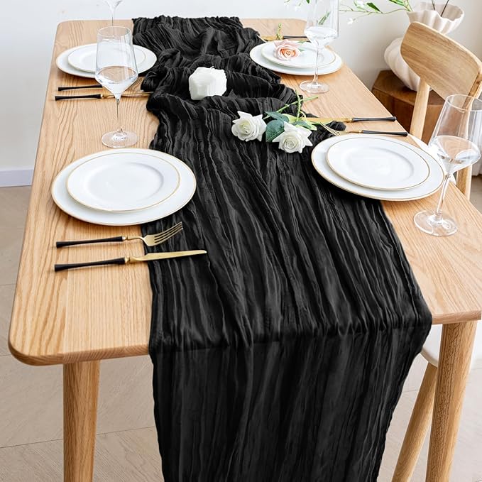 Wokceer Cheesecloth Table Runner 3Pack 10FT Black Christmas Boho Gauze Cheese Cloth Table Runner for Party Easter Rustic Sheer Table Runners for Baby Bridal Shower Wedding Table Decor