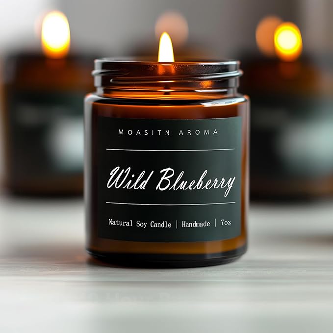 MOASITN Blueberry Highly Scented Candles for Home| Natural Soy Aromatherapy Candle| Handmade Long Lasting Jar Candle Gift for Women,Men as Birthday,Summer,Relaxing,Gifts| 7oz