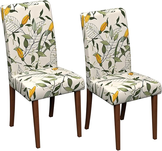 Stretch Dining Chair Covers Set of 2,Floral Print Chair Covers,Soft Removable Washable,Pet Friendly Furniture Protector,Universal Chair Slipcovers for Home, Kitchen,Ceremony Dining Room Seat