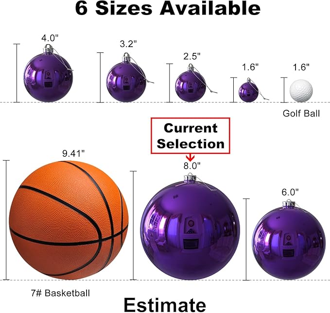 Purple 8.0" Extra Large Christmas Balls Ornaments - Christmas Tree Decorations Shatterproof Shiny Hanging Balls for Birthday Holiday Wedding Decorations Set of 2pcs