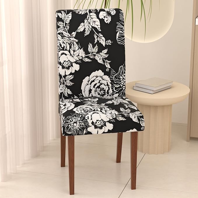 Stretch Dining Chair Covers Set of 6,Floral Print Chair Covers,Soft Removable Washable,Pet Friendly Furniture Protector,Universal Chair Slipcovers for Home, Kitchen,Ceremony Dining Room Seat