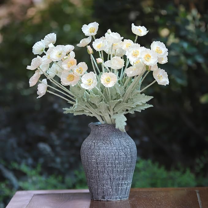 12PCS Poppy Flowers Artificial 23" Real Touch Stems Faux Poppies Silk Flowers for Home Decor Indoor (White)