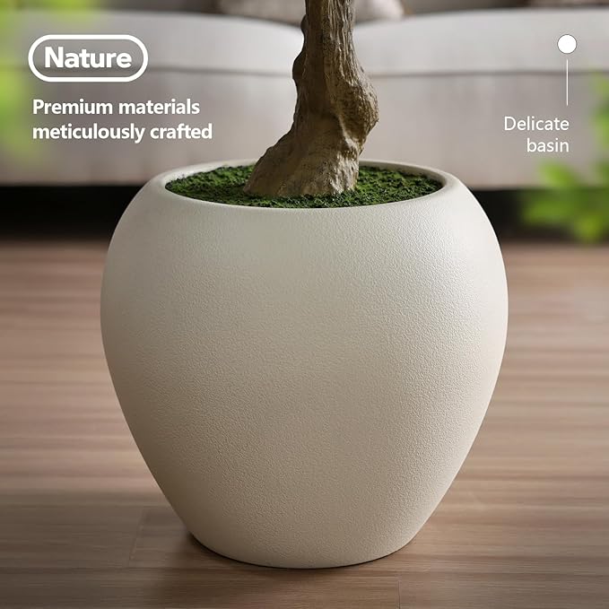 Artificial Olive Tree 8FT Faux Plant Home Decor - Large White Pot with Lifelike Silk Leaves, UV Resistant & No Maintenance - Indoor Outdoor Fake Tree for Modern Office Living Room,VN206