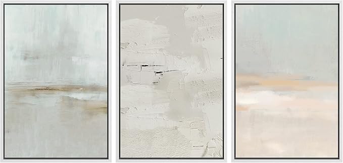 SIGNWIN Framed Canvas Print Wall Art Set Pastel Grunge Watercolor Landscape Shapes Abstract Illustrations Modern Art Decorative Nordic Chic Calm for Living Room, Bedroom, Office - 24"x36"x3 White