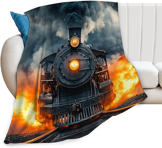 Tijuboni Steam Train Throw Blanket Locomotive Gifts for Boys Girls Men Women Kids Adults Soft Flannel Fleece Blanket for Couch Sofa Bed Home Decor 50"x60"