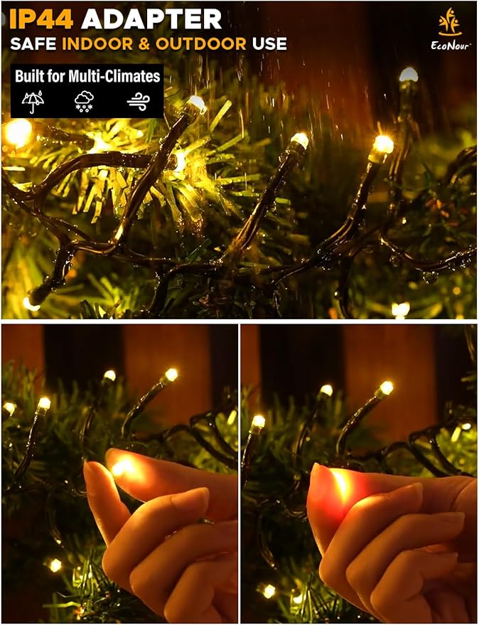 EcoNour 29.5 Ft 720 LED Cluster Twinkle Lights for Christmas Tree, 8 Modes String Lights for Decoration with Timer and Memory Function, Ambient Warm White Fairy Lights for Magical Home & Garden Decor