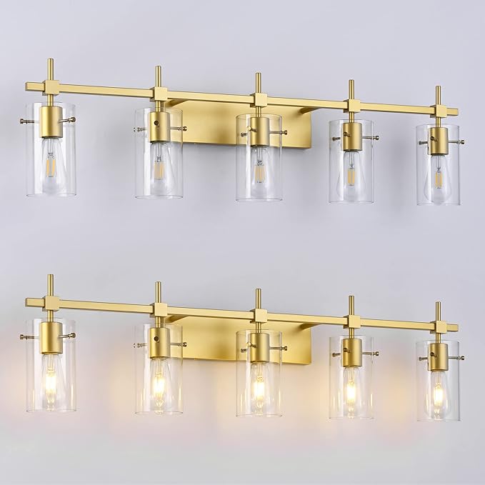 SOLFART Gold Vanity Light Fixtures Bathroom Lighting Over Mirror Wall Lights 5 Lights Bathroom Light
