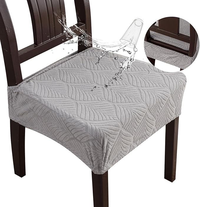 Waterproof Stretch Seat Covers,Dining Room Chair for 4 Set Removable Washable Chair Slipcover Protectors,No Rear Covers,Light Grey