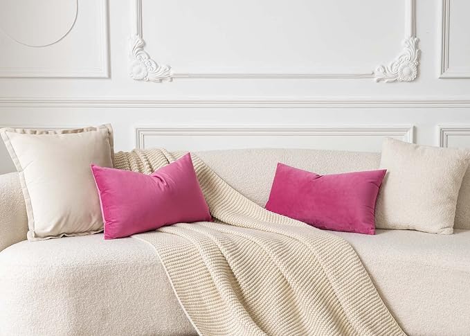 JUSPURBET Rose Red Lumbar Velvet Throw Pillow Cover 16x24 inch Set of 2,Decorative Soft Solid Cushion Cases for Couch Sofa Bed