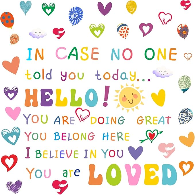 Colorful Inspirational Wall Decals,Motivational Sayings Wall Stickers,Multicolor Classroom Quotes Vinyl Decals,Balloons Sun Positive Phrases Sticker for Nursery Kids Room Bedroom Walls Decor