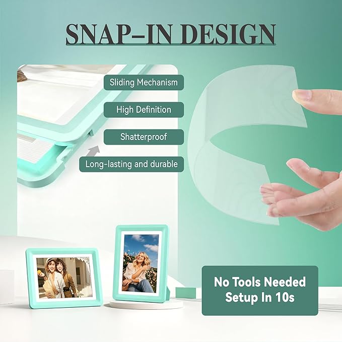 Green 5x7 Picture Frame with Acrylic Front, ABS Frame for 5x7 or 4x6 Photos, Shatterproof UV-Resistant Tabletop Photo Frame, Vertical/Horizontal Display for Home Décor