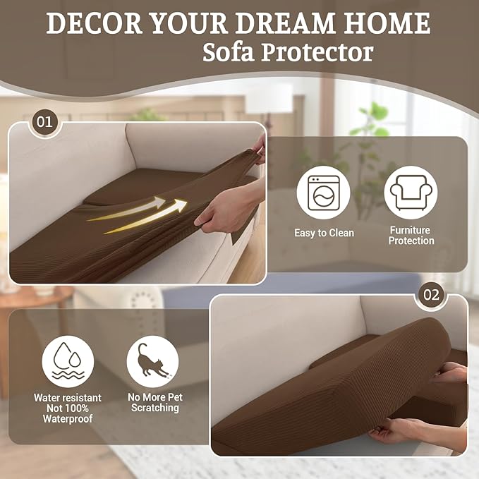 Sectional Couch Covers for Sofa Cushion L Shaped Couch Cover Washable Soft Couch Cushion Covers Stretch Sofa Slipcovers(2-Piece for Sofa Armrest Cover, Caramel)