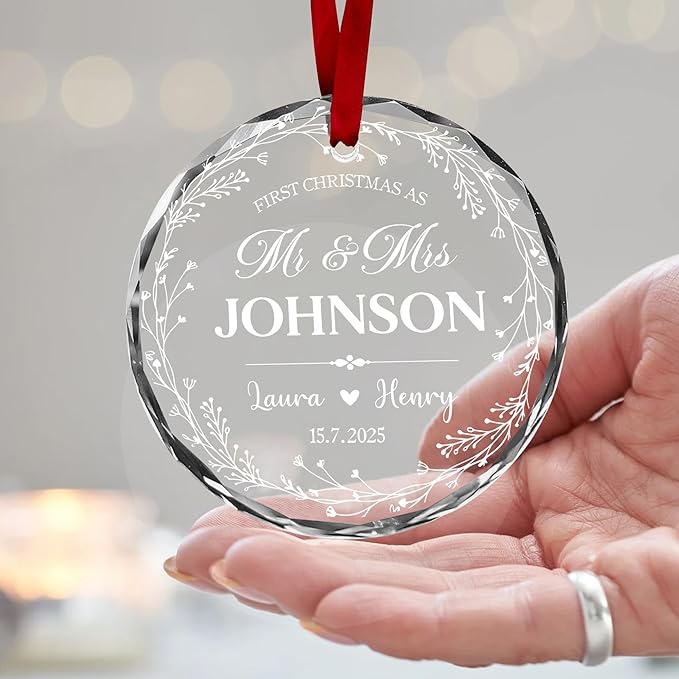 First Christmas Married Ornament 2025 Custom Photo Name Date - Mr and Mrs Personalized Wedding Ornament Gift for Newlyweds