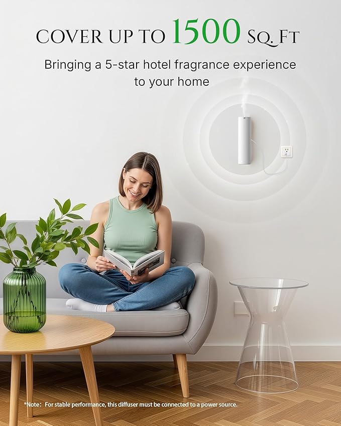 Scent Diffuser Starter Kit – Waterless Essential Oil Diffuser for Home, 1500 Sq.Ft Coverage Scent Air Machine, Smart Auto Mode Hotel Collection Diffuser with Cold Air Tech (White)