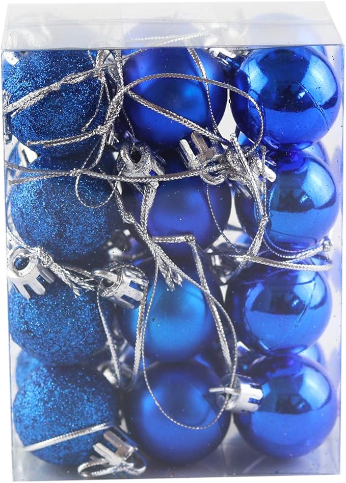 Bestjybt 24pcs 1.18" Small Christmas Ball Ornaments Shatterproof Christmas Decorations Tree Balls for Holiday Wedding Party Decoration, Tree Ornaments Hooks Included (Dark Blue, 3cm/1.18")