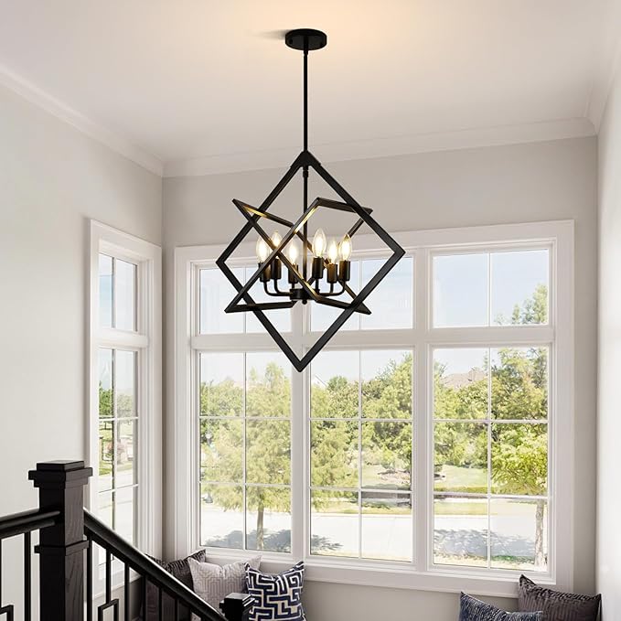 24" Modern Pendant Lights Kitchen Island, 6-Light Matte Black Farmhouse Pendant Light Fixtures, Industrial Hanging Pendant Lights Fixture for Kitchen Island Dining Room Bedroom Hallway Foyer Entryway