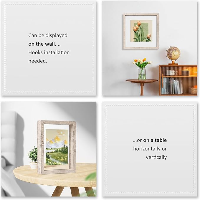 MUYE 10x10 Floating Frame Distressed Beige White Wood Pattern,Double Glass Square Picture Frame Display Any Size Photo up to 10x10,Wall Mount or Tabletop,2 Pack