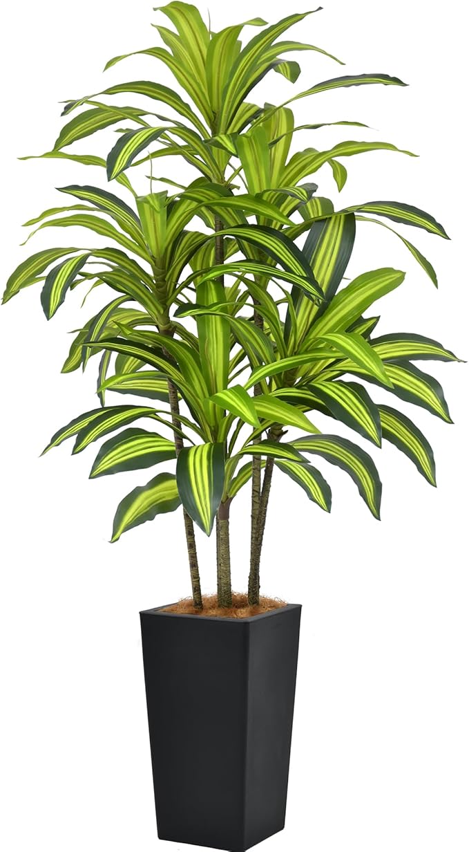 Artificial Dracaena Tree 5FT(60in) Tall Fake Silk Yucca Tree with Black Planter, Faux Floor Potted Artificial Plants for Home Office Living Room Indoor Decor (5feet,Tall Pot)