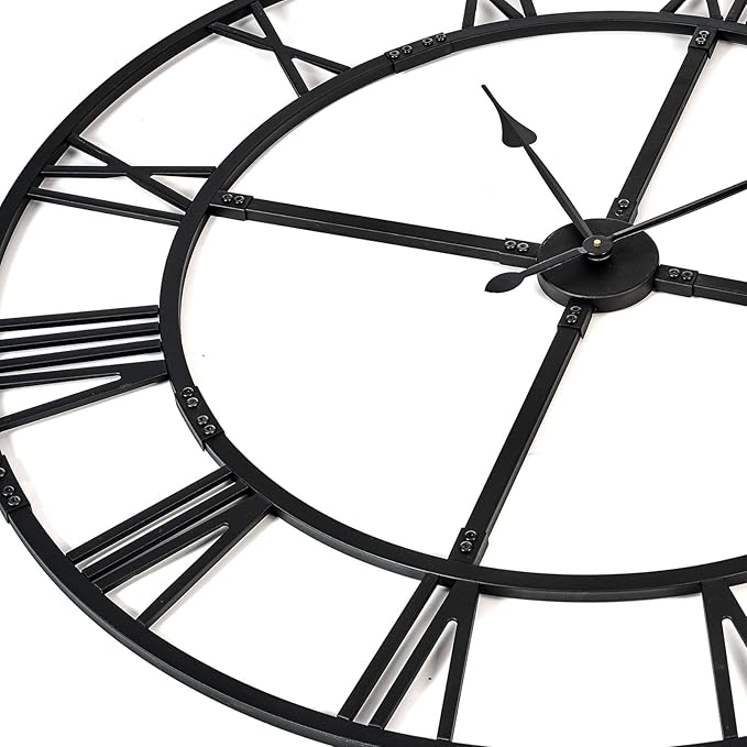 Extra Large 40 Inch Wall Clock for Living Room Decor – Silent Non-Ticking Modern Farmhouse Wall Clock, Oversized Decorative Metal Roman Numeral Clock, Black