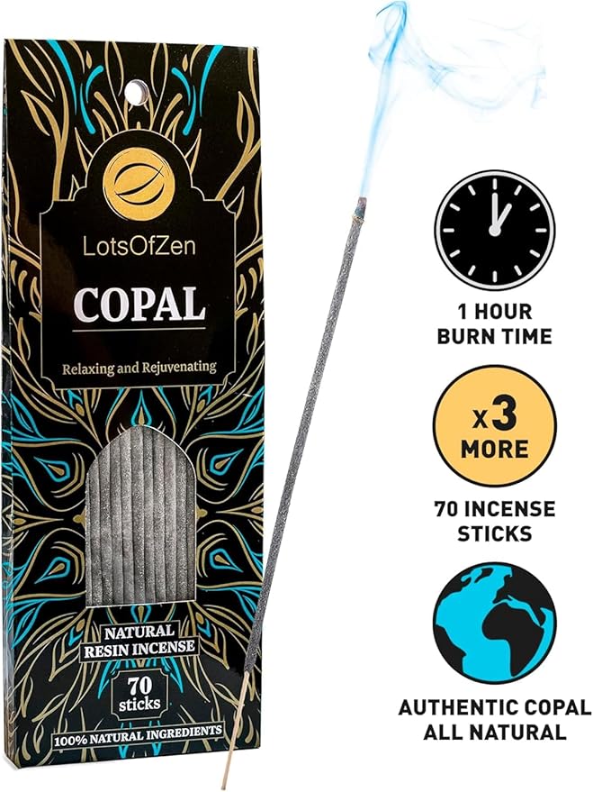 Copal Incense Sticks (70 Pack) – Long Burning White Copal Resin Smudge Kit for Cleansing, Meditation, Rituals & Home Energy Refresh