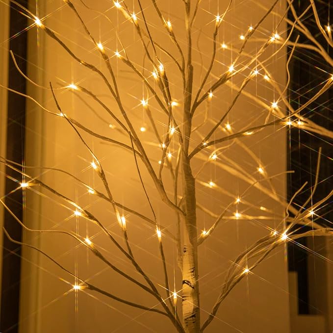 Vanthylit Prelit Birch Tree Light, White Christmas Tree for Home Party Wedding Holiday Christmas Decorations Outdoor Indoor Light Up Trees - 2 Pack 5FT 6FT (Timer)